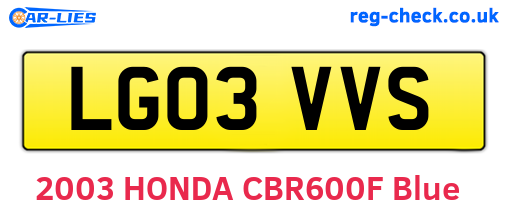 LG03VVS are the vehicle registration plates.