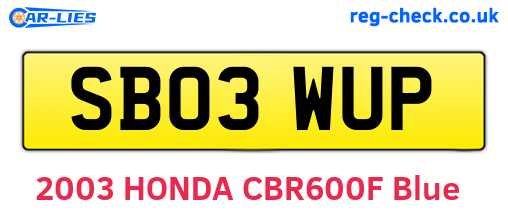 SB03WUP are the vehicle registration plates.