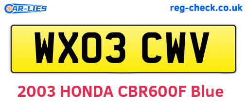 WX03CWV are the vehicle registration plates.