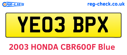 YE03BPX are the vehicle registration plates.