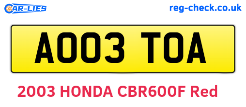 AO03TOA are the vehicle registration plates.