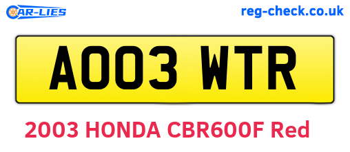 AO03WTR are the vehicle registration plates.