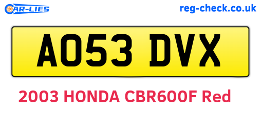 AO53DVX are the vehicle registration plates.
