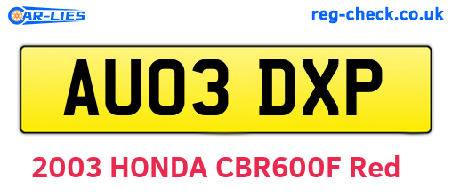AU03DXP are the vehicle registration plates.