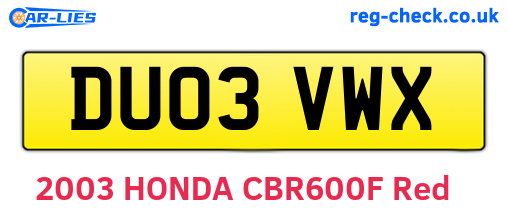 DU03VWX are the vehicle registration plates.
