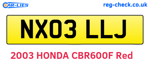NX03LLJ are the vehicle registration plates.