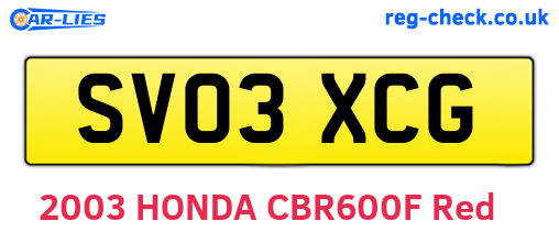 SV03XCG are the vehicle registration plates.
