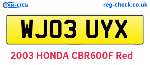 WJ03UYX are the vehicle registration plates.