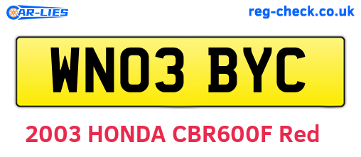 WN03BYC are the vehicle registration plates.