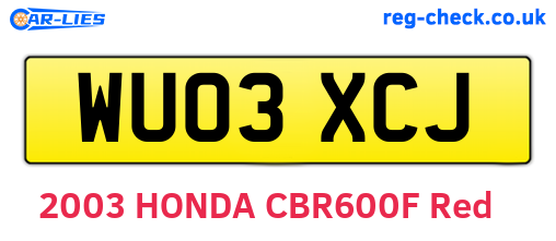 WU03XCJ are the vehicle registration plates.