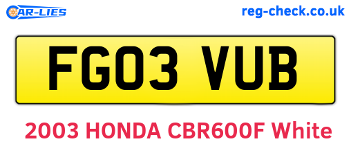 FG03VUB are the vehicle registration plates.