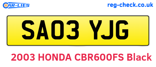 SA03YJG are the vehicle registration plates.