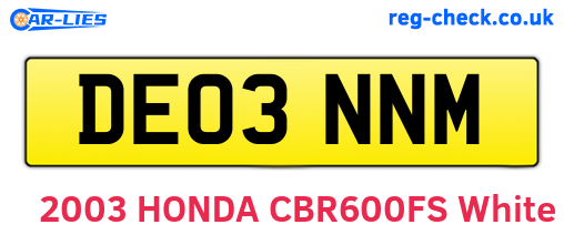 DE03NNM are the vehicle registration plates.
