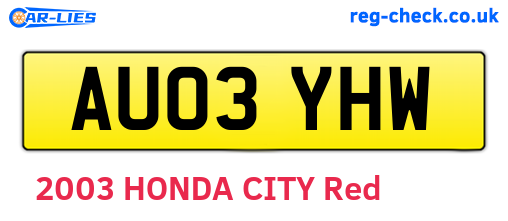 AU03YHW are the vehicle registration plates.