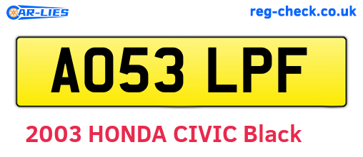 AO53LPF are the vehicle registration plates.