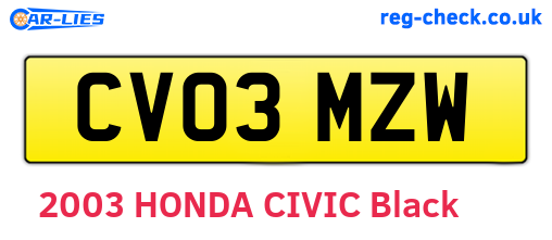 CV03MZW are the vehicle registration plates.