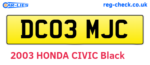 DC03MJC are the vehicle registration plates.