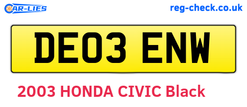 DE03ENW are the vehicle registration plates.
