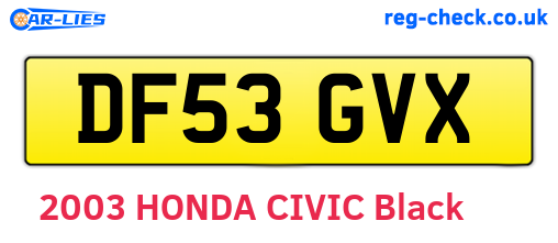 DF53GVX are the vehicle registration plates.