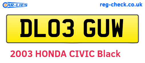 DL03GUW are the vehicle registration plates.
