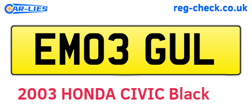 EM03GUL are the vehicle registration plates.