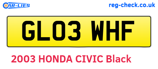 GL03WHF are the vehicle registration plates.