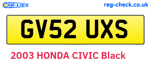 GV52UXS are the vehicle registration plates.