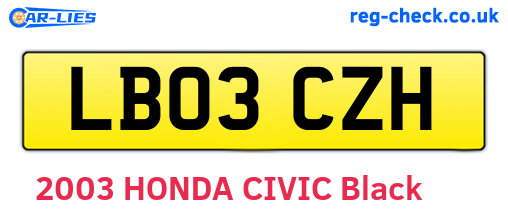 LB03CZH are the vehicle registration plates.