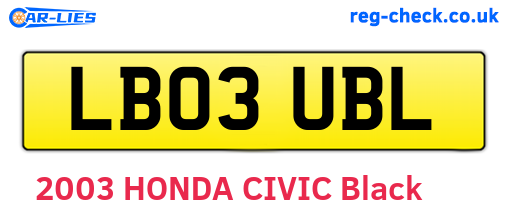 LB03UBL are the vehicle registration plates.