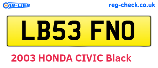 LB53FNO are the vehicle registration plates.