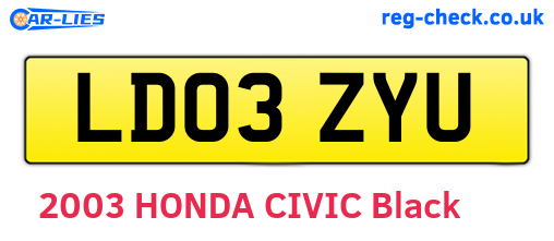 LD03ZYU are the vehicle registration plates.