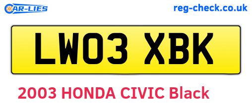 LW03XBK are the vehicle registration plates.