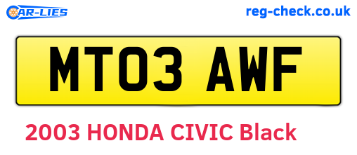 MT03AWF are the vehicle registration plates.