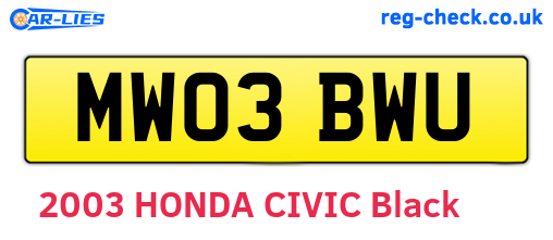 MW03BWU are the vehicle registration plates.