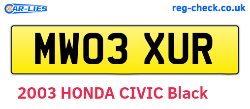 MW03XUR are the vehicle registration plates.