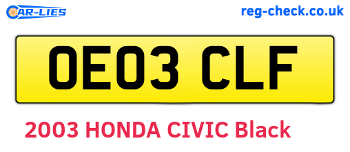 OE03CLF are the vehicle registration plates.