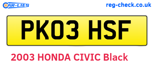 PK03HSF are the vehicle registration plates.