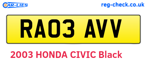 RA03AVV are the vehicle registration plates.