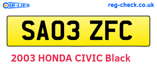 SA03ZFC are the vehicle registration plates.
