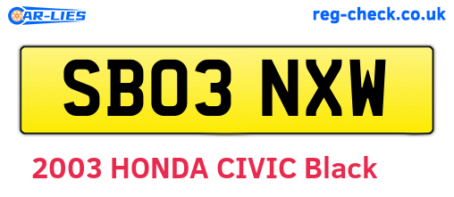 SB03NXW are the vehicle registration plates.