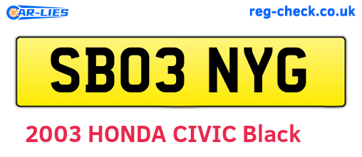 SB03NYG are the vehicle registration plates.