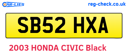 SB52HXA are the vehicle registration plates.