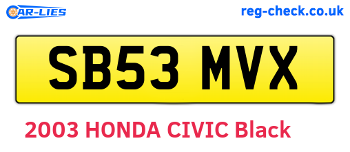 SB53MVX are the vehicle registration plates.