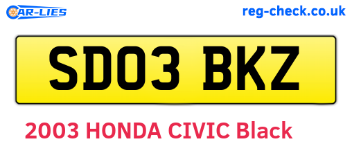 SD03BKZ are the vehicle registration plates.