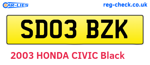 SD03BZK are the vehicle registration plates.