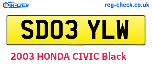 SD03YLW are the vehicle registration plates.