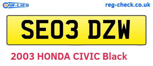 SE03DZW are the vehicle registration plates.
