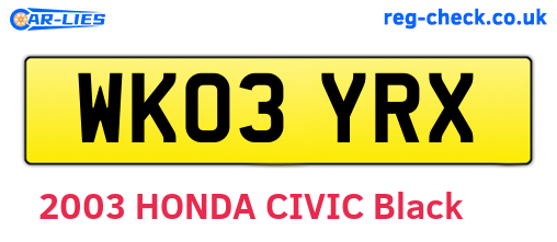 WK03YRX are the vehicle registration plates.