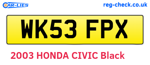 WK53FPX are the vehicle registration plates.