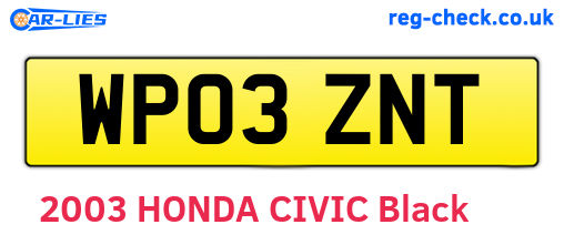 WP03ZNT are the vehicle registration plates.